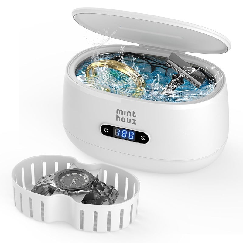 Minthouz Ultrasonic Jewelry Cleaner Machine with 5 Cleaning Modes, 40kHz Professional Sterling Silver Sonic Cleaner for Jewelry, Watch Strap, Eyeglass, Ring, Dentures Cleaning - Image 1